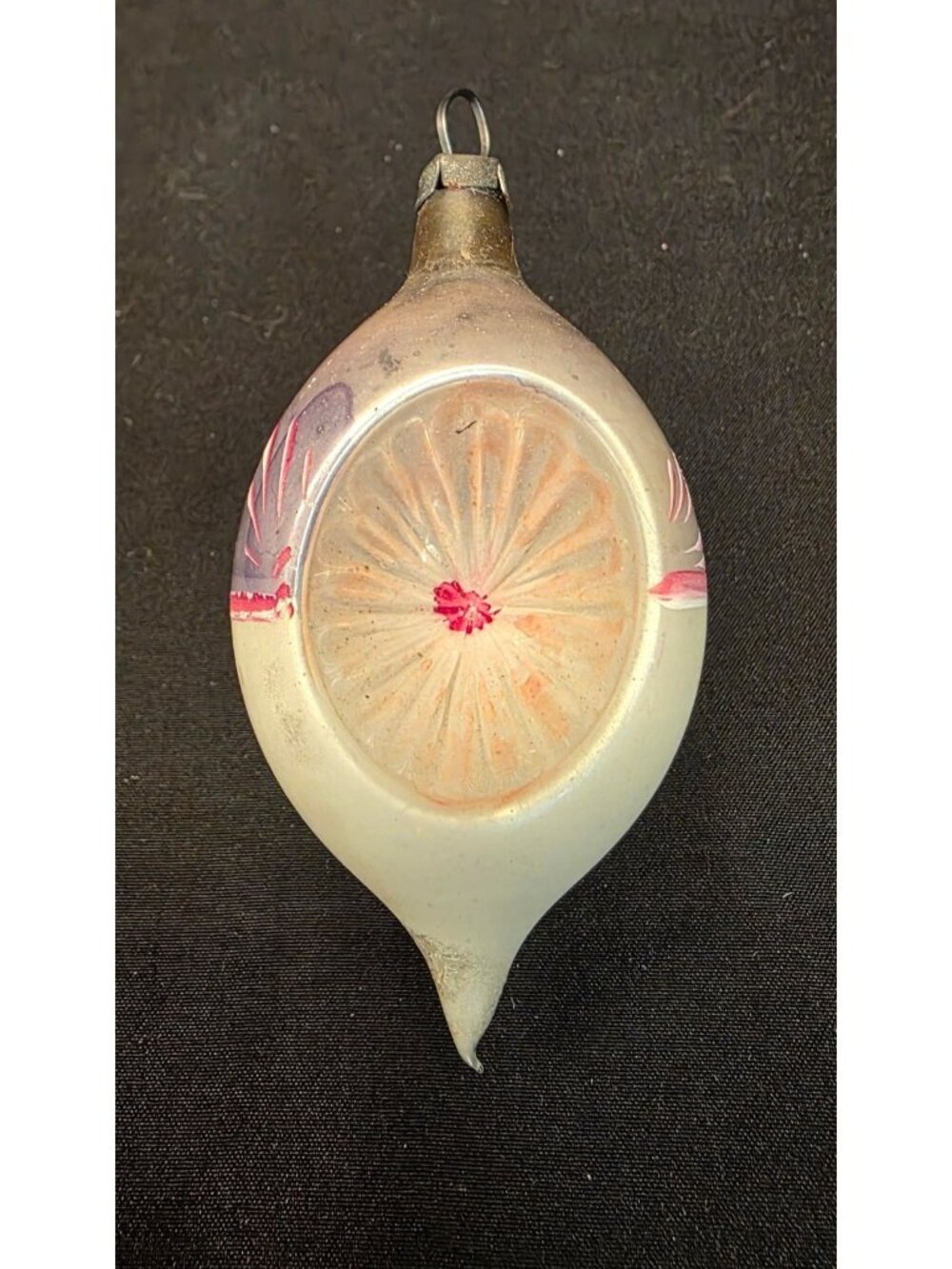 Vintage MCM Mercury Glass Indent Reflector Teardrop Christmas Ornament Retro